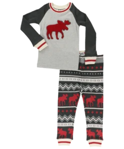 Cabin Moose Kid's Long Sleeve PJ's -Lazyone Shop KID987 WEB FL1F01 87483.1697039466