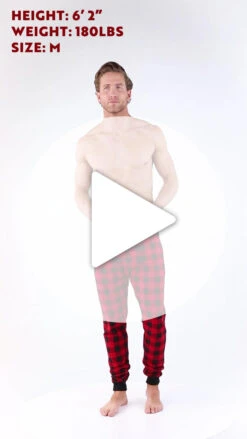 Red Plaid Men's Long Johns -Lazyone Shop LG140 THUMBNAIL 77040.1697036261
