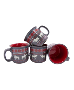 Moose Fair Isle Ceramic Mug 4 Pack