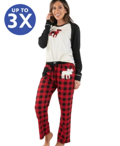 Moose Plaid Women's Regular Fit Long Sleeve PJ Set